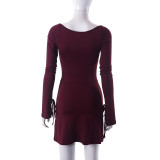 Solid Square Neck Long Sleeve Mini Dress GYSL-19922