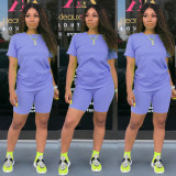 Solid Color Short Sleeve Sport 2 Piece Shorts Set GYSL-999
