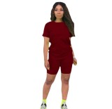 Solid Color Short Sleeve Sport 2 Piece Shorts Set GYSL-999
