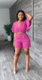 Ruffle Sleeve V-Neck Top Two Piece Shorts Set GYSL-Y6105