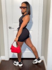 Solid Tank Top And Drawstring Shorts Sport Suit GYSL-5269