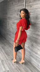Ruffle Sleeve V-Neck Top Two Piece Shorts Set GYSL-Y6105