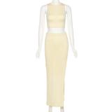 Solid Color Sleeveless Split Skirt Two Piece Set GYSL-3263