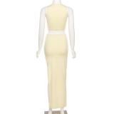 Solid Color Sleeveless Split Skirt Two Piece Set GYSL-3263