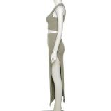 Solid Color Sleeveless Split Skirt Two Piece Set GYSL-3263