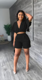 Ruffle Sleeve V-Neck Top Two Piece Shorts Set GYSL-Y6105