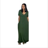 Solid Loose Shoulder Short Sleeve Maxi Dress GYSL-3226