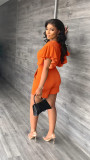 Ruffle Sleeve V-Neck Top Two Piece Shorts Set GYSL-Y6105