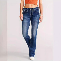 Fashion Zipper Washed Straight Jeans GKNF-TSYJ-2464