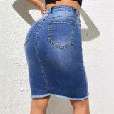 Casual Denim Raw Edge Half Body Skirt GKNF-TSYJ-0809