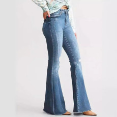 Casual Washed Rolled Micro Flare Jeans GKNF-TS-T244303
