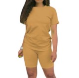 Solid Color Short Sleeve Sport 2 Piece Shorts Set GYSL-999
