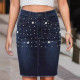 Beaded Raw Edge Denim Half Body Skirt GKNF-TSX-11009