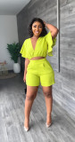 Ruffle Sleeve V-Neck Top Two Piece Shorts Set GYSL-Y6105