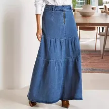 Fashion Denim Patchwork Loose Long Skirt GKNF-TSX-11008