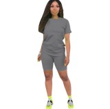 Solid Color Short Sleeve Sport 2 Piece Shorts Set GYSL-999