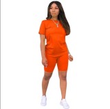 Solid Color Short Sleeve Sport 2 Piece Shorts Set GYSL-999