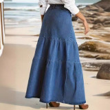 Fashion Denim Patchwork Loose Long Skirt GKNF-TSX-11008