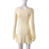 Solid Square Neck Long Sleeve Mini Dress GYSL-19922