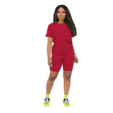 Solid Color Short Sleeve Sport 2 Piece Shorts Set GYSL-999