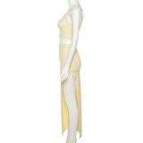 Solid Color Sleeveless Split Skirt Two Piece Set GYSL-3263