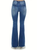 Casual Holes Micro Flare Washed Jeans GKNF-TS-T244306(Z8180)
