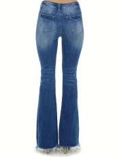 Casual Holes Micro Flare Washed Jeans GKNF-TS-T244306(Z8180)