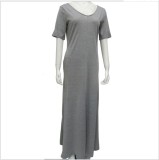 Solid Loose Shoulder Short Sleeve Maxi Dress GYSL-3226