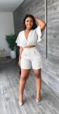 Ruffle Sleeve V-Neck Top Two Piece Shorts Set GYSL-Y6105