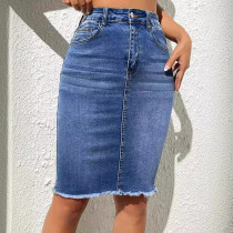Casual Denim Raw Edge Half Body Skirt GKNF-TSYJ-0809