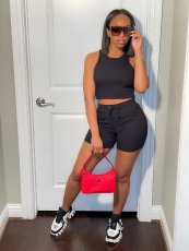 Solid Tank Top And Drawstring Shorts Sport Suit GYSL-5269