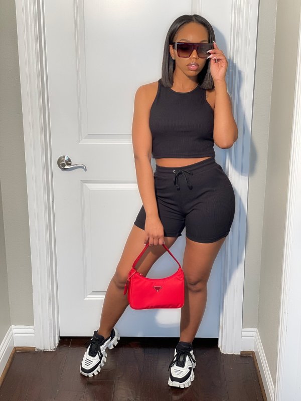 Solid Tank Top And Drawstring Shorts Sport Suit GYSL-5269