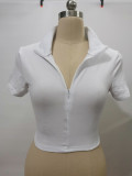 Short Sleeve Solid Zipper Slim T Shirt GYSL-0190
