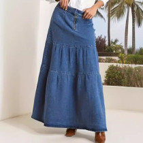 Fashion Denim Patchwork Loose Long Skirt GKNF-TSX-11008