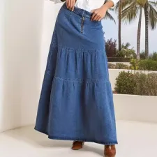 Fashion Denim Patchwork Loose Long Skirt GKNF-TSX-11008