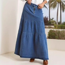 Fashion Denim Patchwork Loose Long Skirt GKNF-TSX-11008
