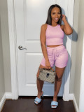 Solid Tank Top And Drawstring Shorts Sport Suit GYSL-5269