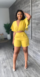 Ruffle Sleeve V-Neck Top Two Piece Shorts Set GYSL-Y6105