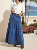 Fashion Denim Patchwork Loose Long Skirt GKNF-TSX-11008