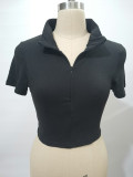 Short Sleeve Solid Zipper Slim T Shirt GYSL-0190