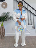 Striped Color Block Long Sleeve Shirt Pants Set SSNF-211458