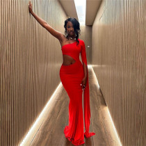 Single Shoulder Sleeve Hollow Out Maxi Dress XEF-50644