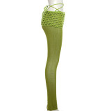 Low Rise Tied Skinny Solid Color Knit Pants XEF-49097