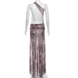 Sexy Irregular Backless Print Maxi Dress XEF-48312