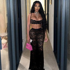 Sexy Hollow Out Sling Tops And Half Skirt Lace Suit XEF-50069