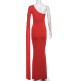 Single Shoulder Sleeve Hollow Out Maxi Dress XEF-50644