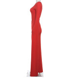 Single Shoulder Sleeve Hollow Out Maxi Dress XEF-50644