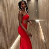 Single Shoulder Sleeve Hollow Out Maxi Dress XEF-50644