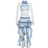 Sexy Hanging Neck Small Vest Half Skirt Set XEF-47813