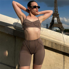 Sexy Sling Vest And Tight Shorts 2 Piece Set XEF-49155